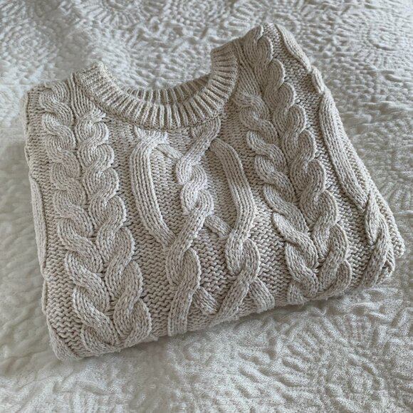 Old Navy Cream Cable Knit Sweater Men's Sz M - Picture 7 of 13
